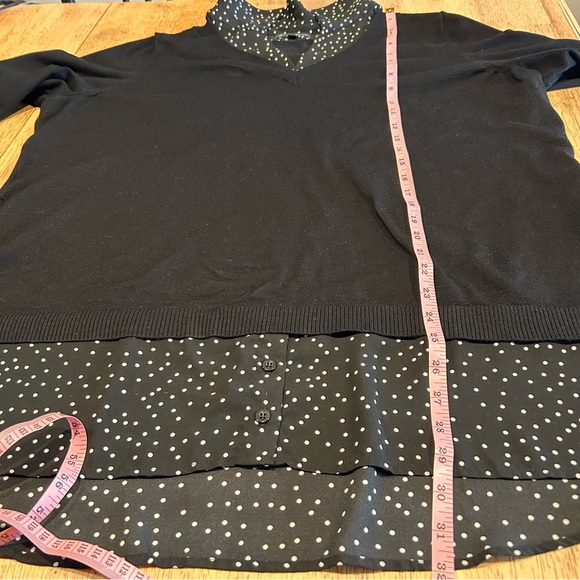 Adrianna Papell Black Polka Dot Twofer Sweater with Collar Size 2X - Picture 9 of 9